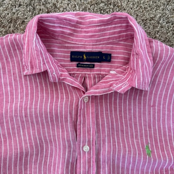 Ralph Lauren Classic Fit Striped Linen Shirt Pink/White 
size Large - Picture 11 of 12